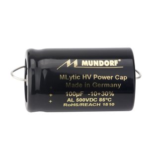 Mundorf MLytic HV Power Cap  2 axiale Wire 100 uF 20%, 500VDC