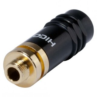 HICON Mini-jack, 3,5mm, 3-pole , metal-, Soldering-female connector, gold plated contacts, black